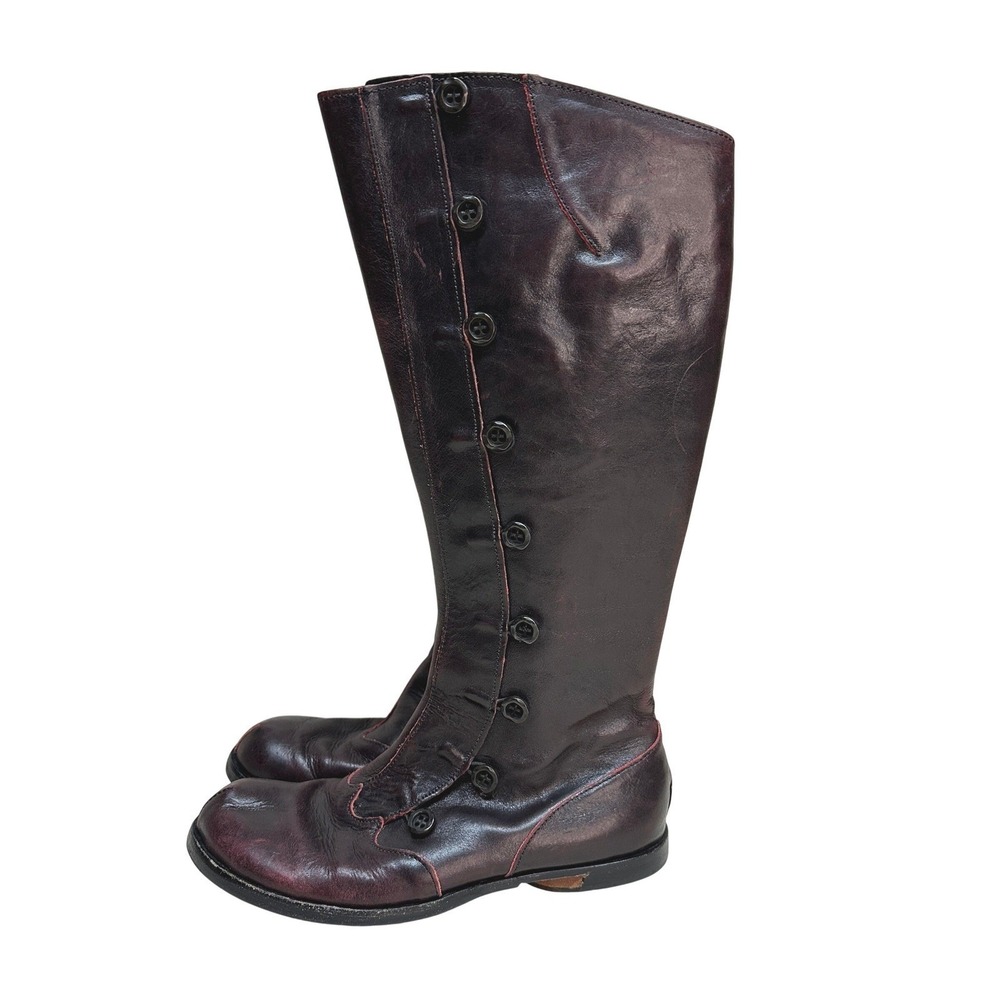 Cydwoq Visual‎ Burgundy Leather Button Tall Boots Victorian Steampunk 38.5